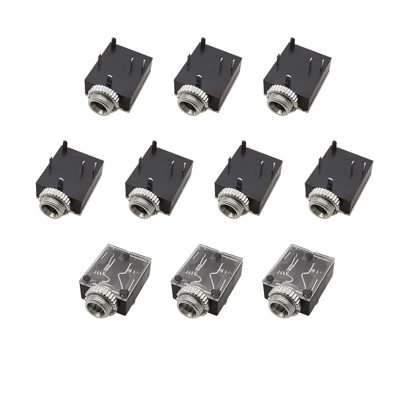 10Pcs PJ-324M 3.5mm Audio Jack Socket 5 Pin Stereo Connector with Nut Headphone Female Socket for 3.5mm TRS Audio Plugs