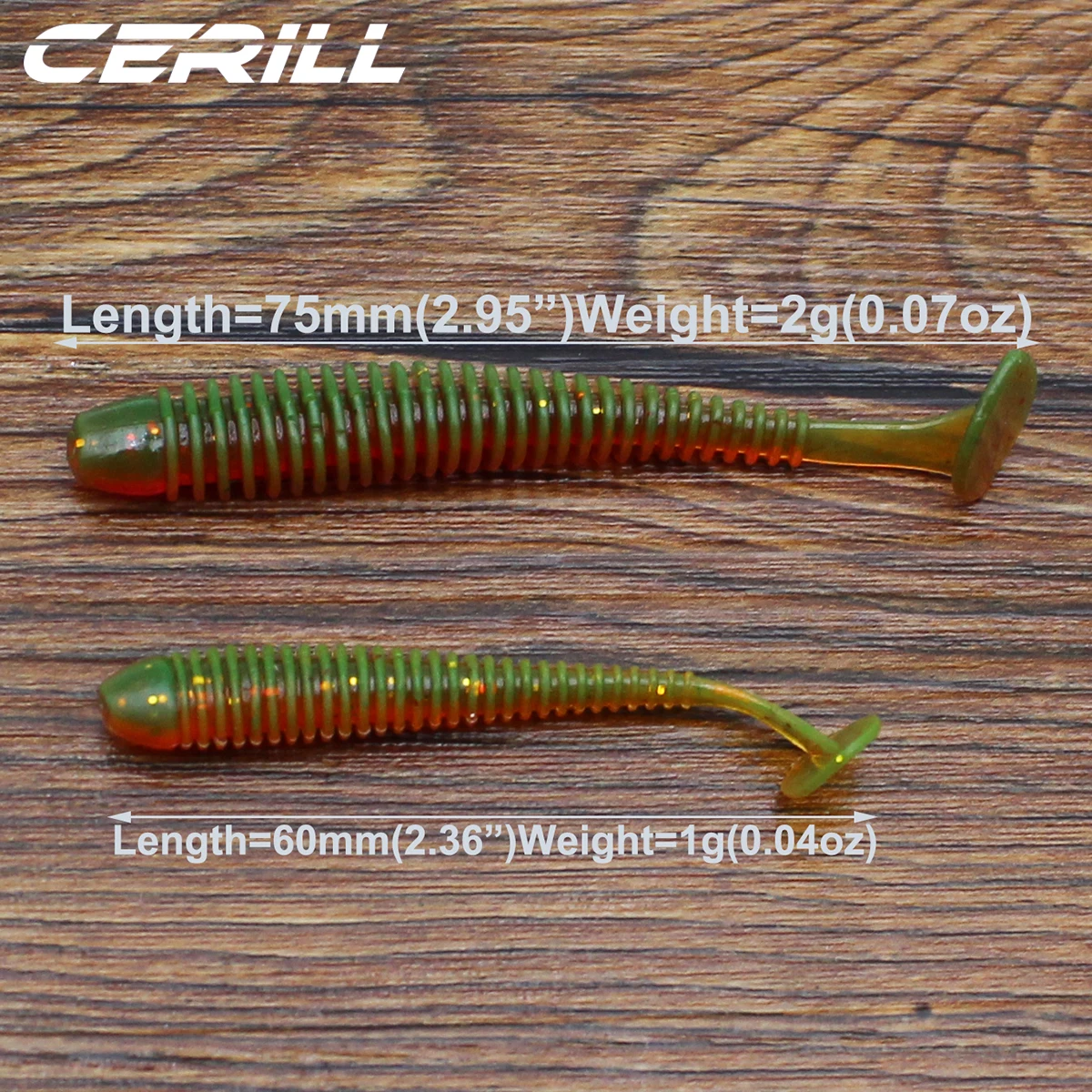 Cerill 10 PCS 6 cm 7.5 cm Silicone T Tail Worm Soft Fishing Lures Artificial Baits Bass Jigging Wobblers Swing Swimbait Tackle