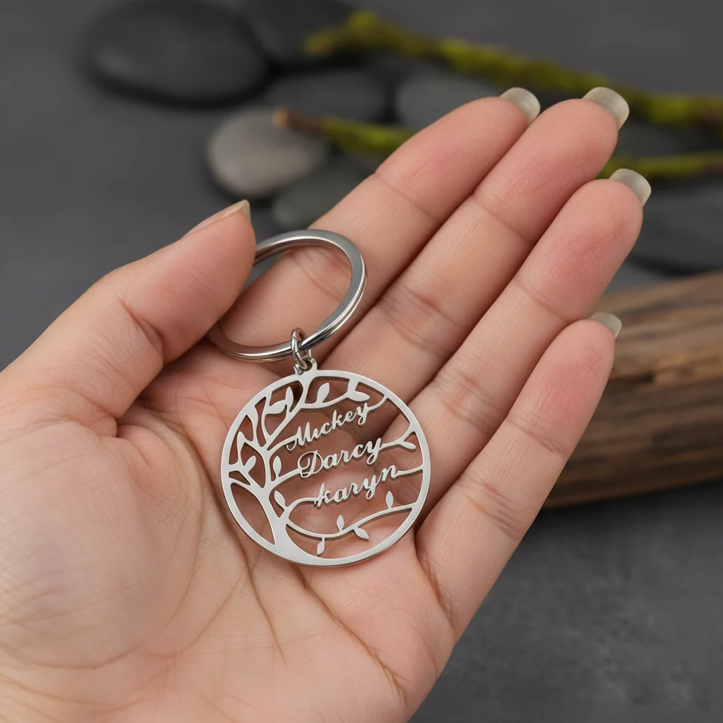 Custom 1-6 Names Keychain Personalized Tree of Life Key Chain for Men Stainless Steel Key Ring Customized Jewelry Boyfriend Gift