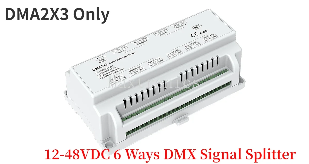 6 Ways DMX Signal Splitter DMA2X3 DMX512 Amplifier Repeater Work DMX Master 0.5A Max for LED Lamp Moving Head Light 12-48VDC