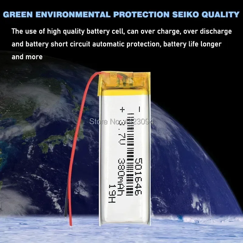 3.7V 380mAh 501646 Lithium Polymer LiPo Rechargeable Battery ion cells For Mp3 Mp4 Mp5 DIY PAD DVD E-book bluetooth headset