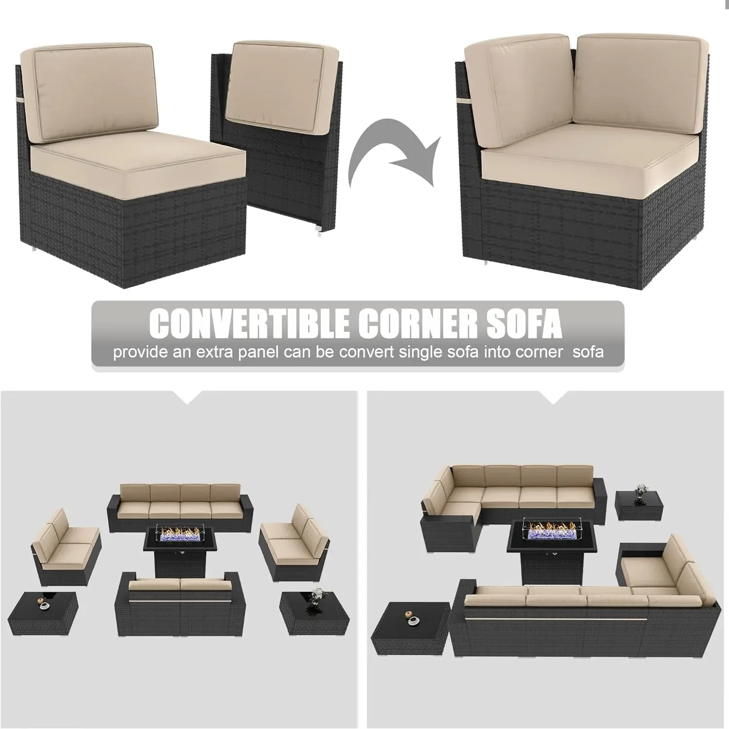 Terrassen möbel Set Stück Schnitt Gespräch Sofa Set braun Rattan Sofa Set mit Couch tisch