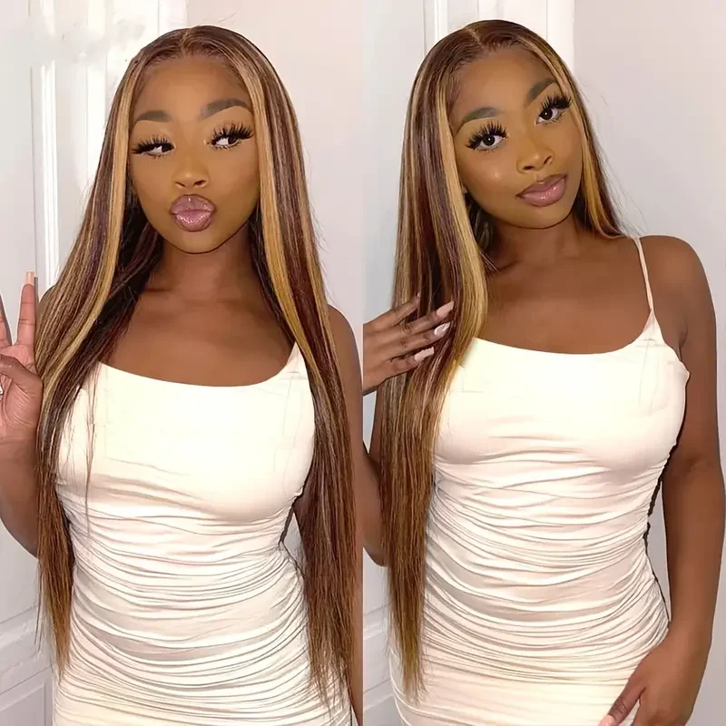 

Wear Go Glueless Wigs 180% Straight Highlight Human Hair Wig 4x4 HD Lace Glueless Pre Cut Preplucked Human Wigs Ready To Go