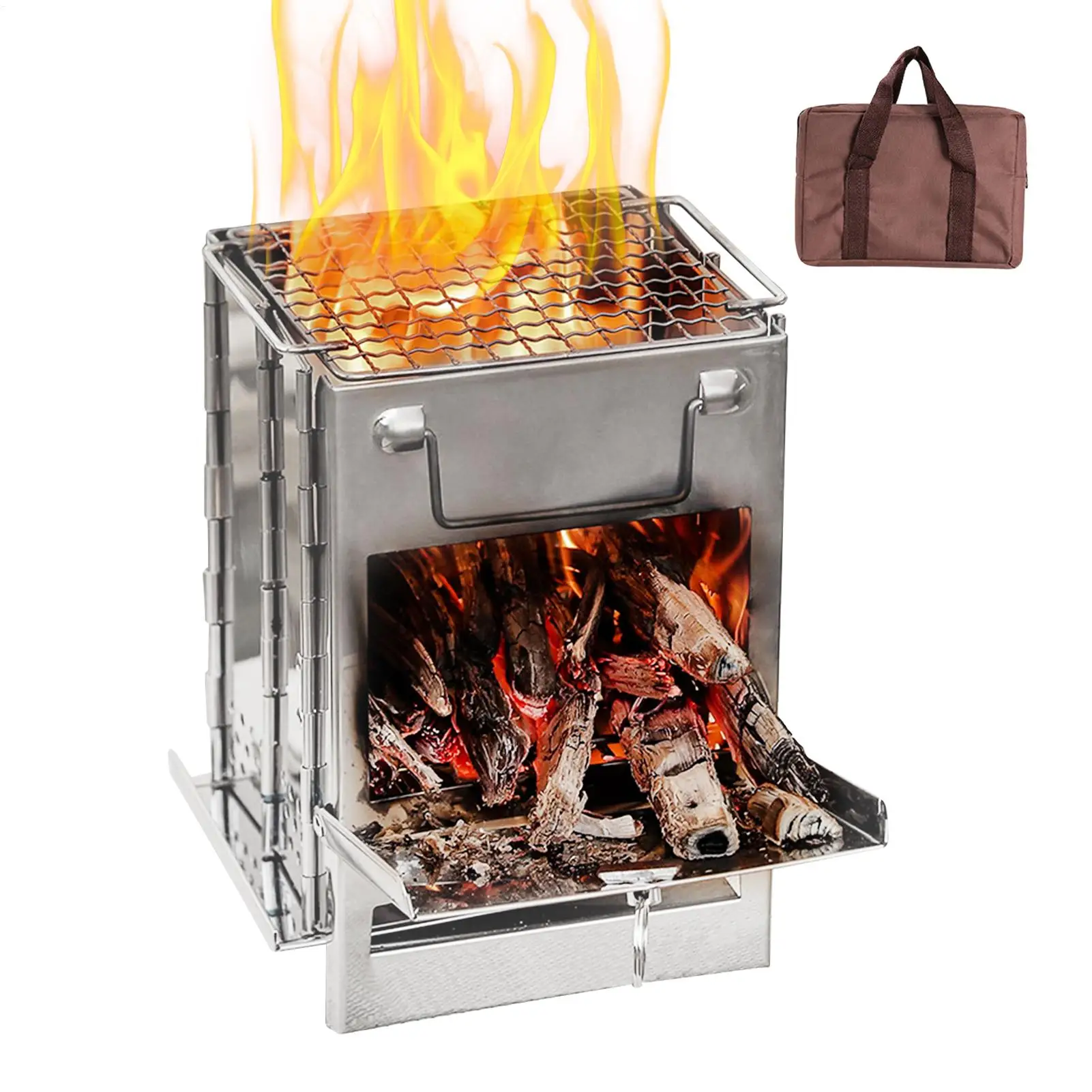 

Portable Camping Stove Foldable Wood Burning Stove with Ash Catcher for Backpacking Hiking, Outdoor Picnic Backyard Cooking