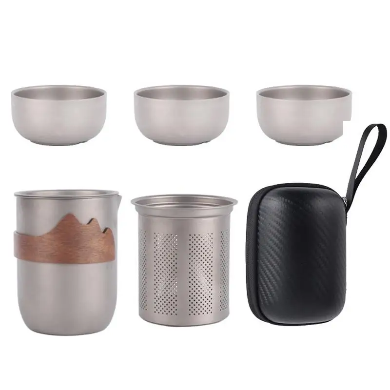 

Titanium Tea Ceremony Set Strong Lightweight Kung Fu Tea Set Elegant Double-Layer Anti-Scald Tea Sets Easy-to-Use Design for Tea