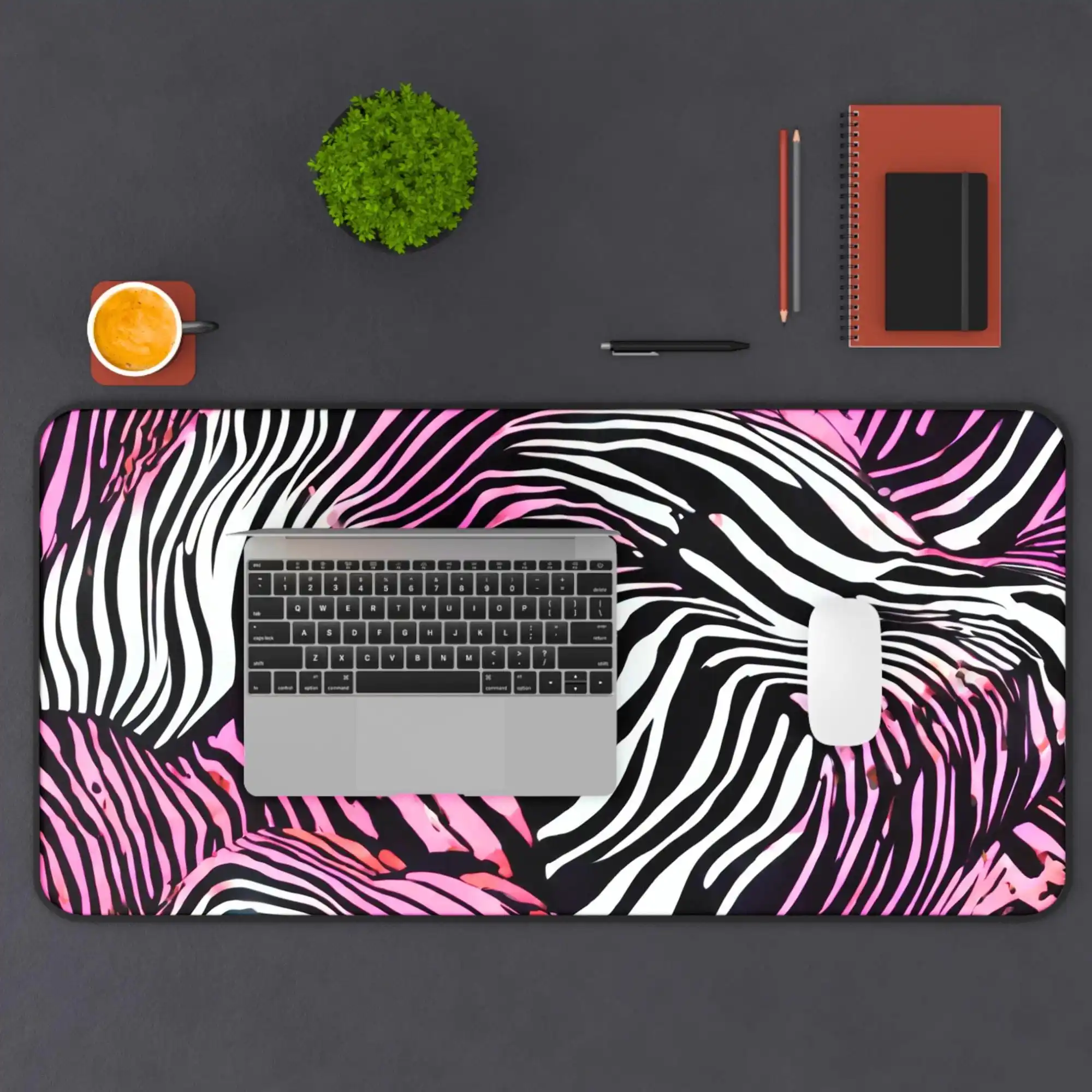 Pink Zebra Desk Mat, Non-slip Keyboard and Mouse Pad,multifunctional Workstation Mat, Zebra Stripes,animal Print, Zebra Pattern.