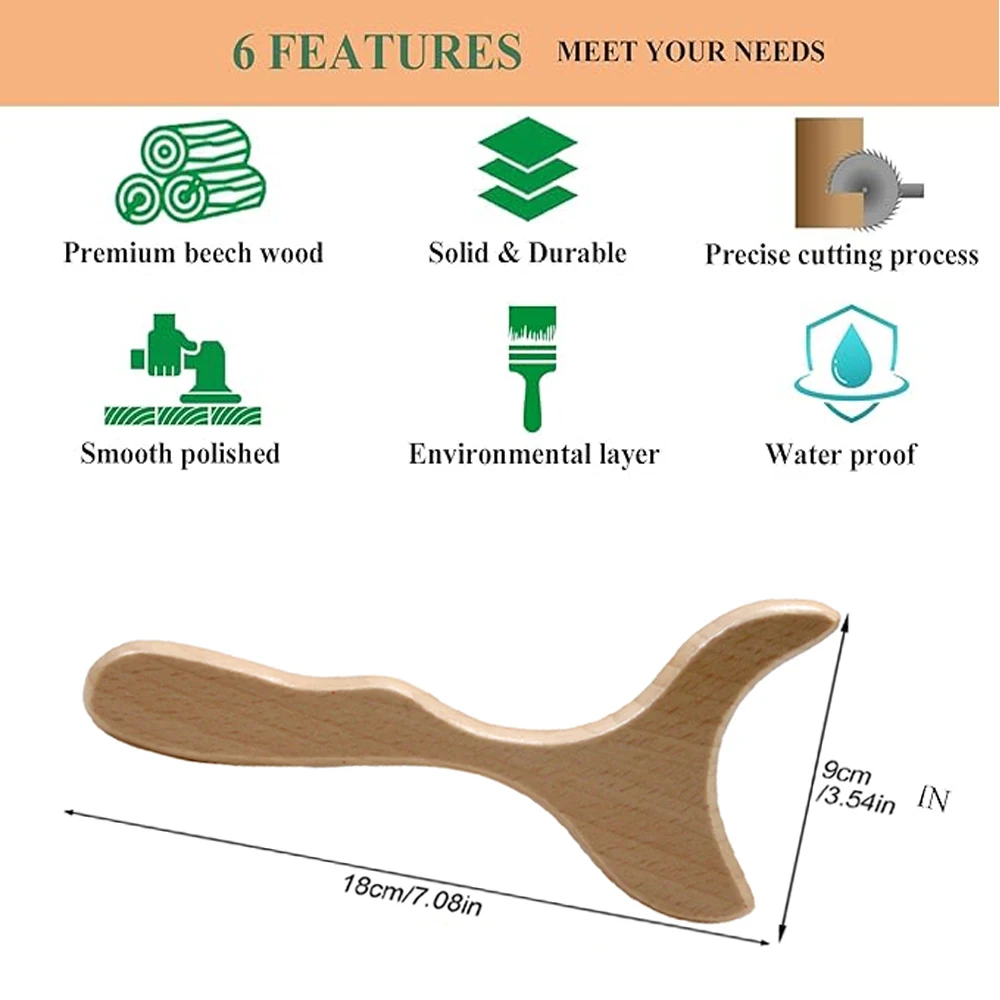 1 Buah Alat Pijat Terapi Kayu Alat Pemijat Drainase Limfatik Kayu Alat Pembentuk Tubuh untuk Maderoterapi, Gua Sha, Pelepasan Otot
