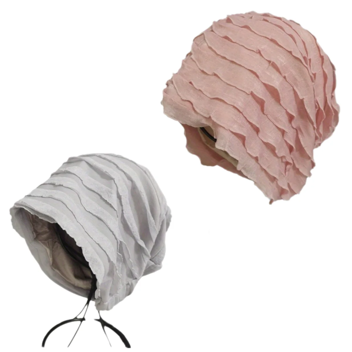 

Lightweight Ruffles Brimless Cap for Women's Hat Spring Autumn Solid Color Soft Breathable Beanie Fashion Casual Thin Head Wrap