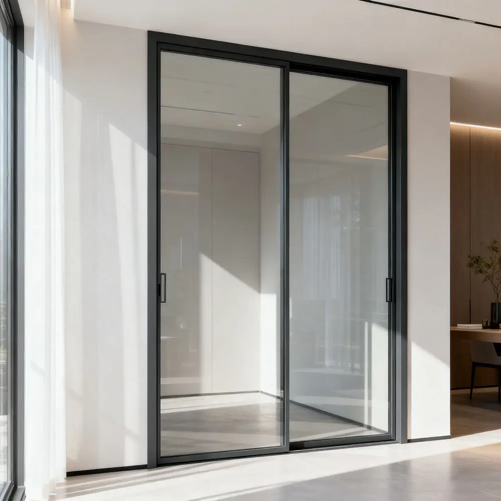 Save Space Living Room Glass Door High Quality Aluminum Frame Double Layer Glass Sliding Doors Finished Product Sliding Doors