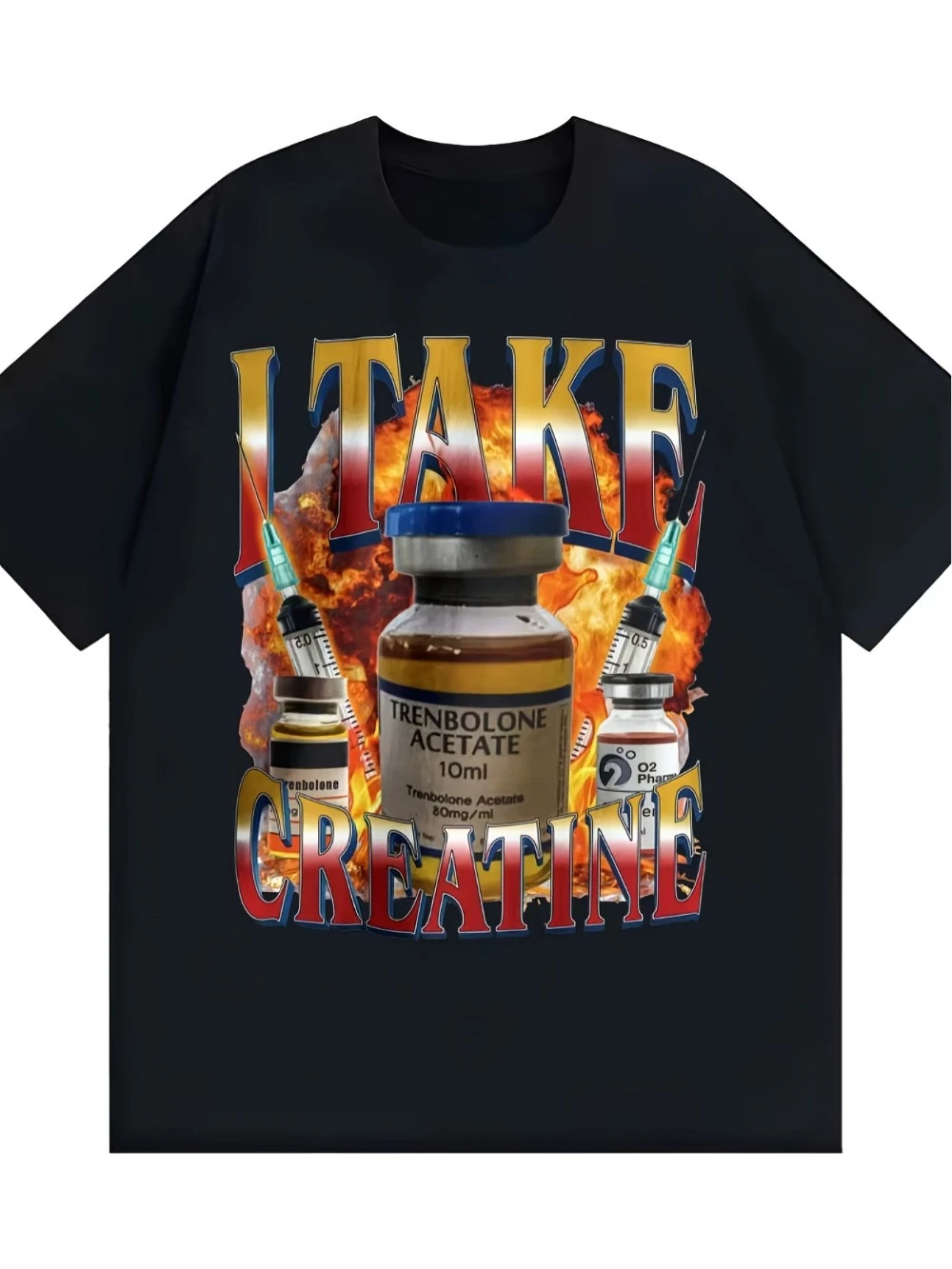 Men's Funny I Take Creatine Fitness T-Shirt Steroid Meme Graphic with Trenbolone and Dianabol Design Perfect Gift for Friends