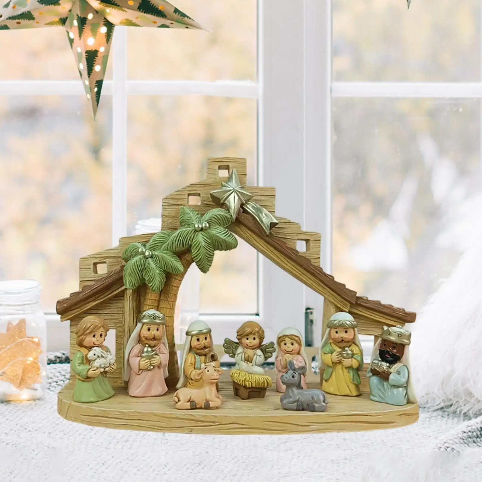 مجموعة تمثال ميلاد عيد الميلاد مشهد مدير يسوع لمكتب رف الكتب في الأماكن المغلقة