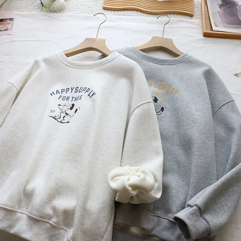 Sweat à capuche ample doublé de Fce pour femmes, collège coréen, rond, lettre Ne, imprimé chien de dessin animé, nouvelle collection hiver Ar...