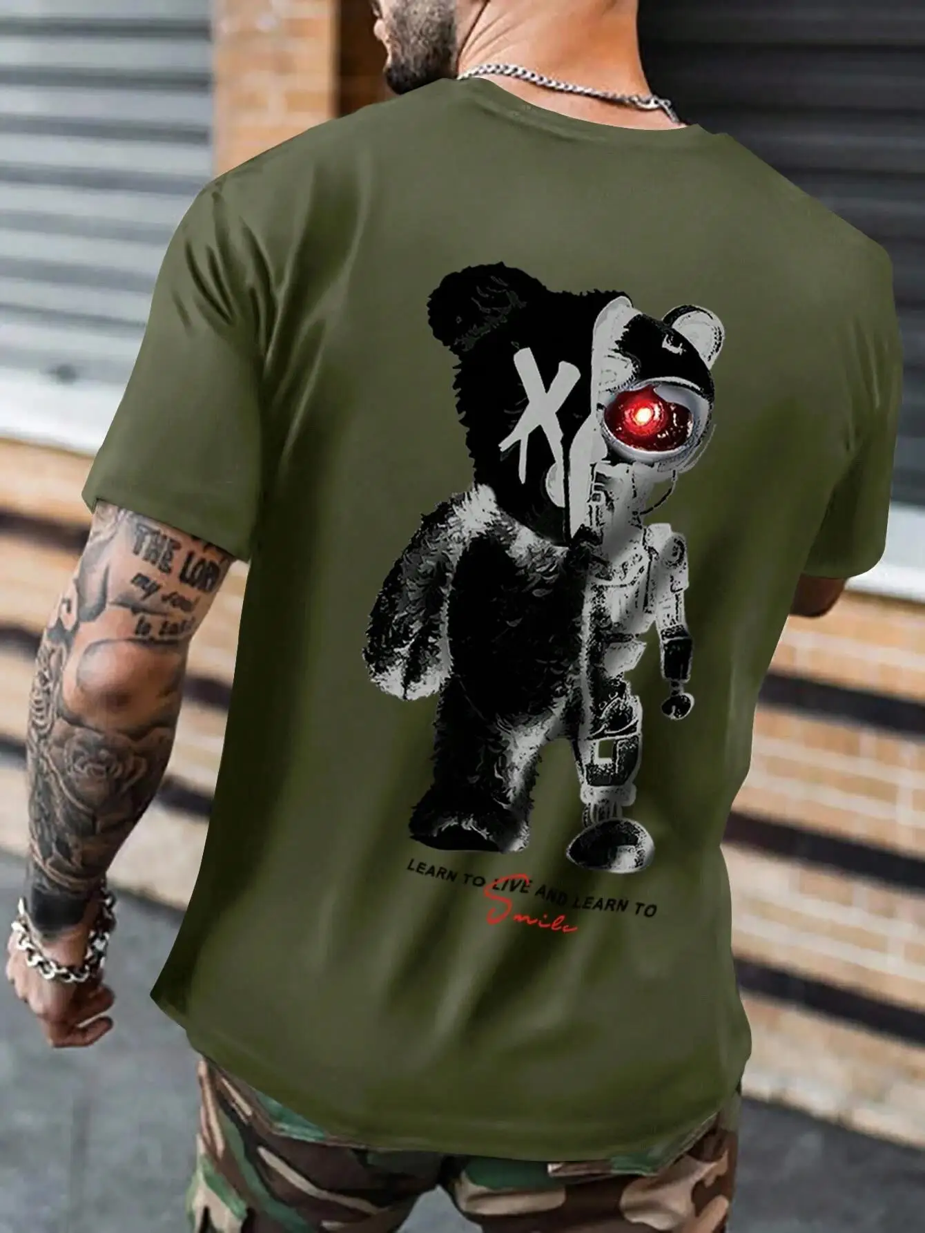

Half A Ted Bear Half A Robotic Bear Printed Mens Tshirt Casual Breathable Tops Loose T-Shirt Streetwear Fashion Clothing