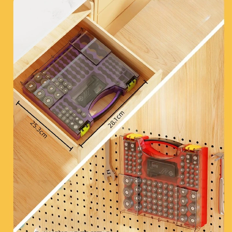 Portable Battery Storage Organizer Case with Battery Tester Double‑Sided Clear Locking Lid Secure Portable Battery Holder