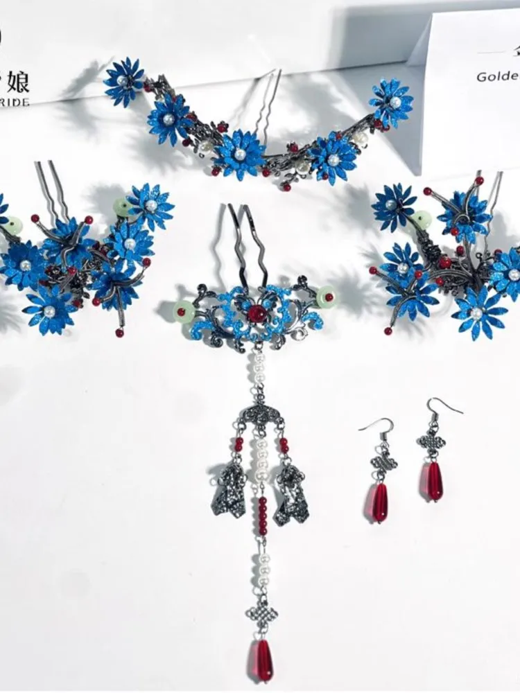 

Chinese-style morning robe hairpin for brides imitation cloisonne Hanfu headwear classical youthful dress accessories