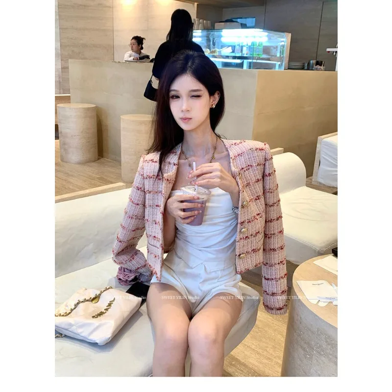 여성용 단색 버튼 긴팔 가디건 숏 재킷 캐주얼 패션 탑