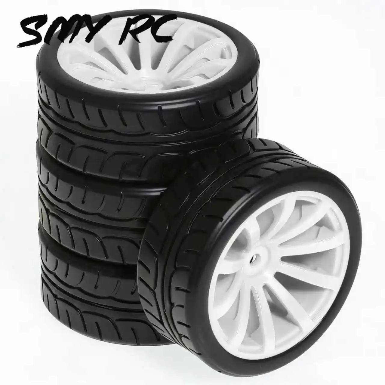 4 Stück 65mm Hochgriffige Gummireifen + Kunststoff-Felgennabe für 1/10 RC Drift Car TT02 TT01 XV01 XV02 HSP94123 On-Road Ersatzteile