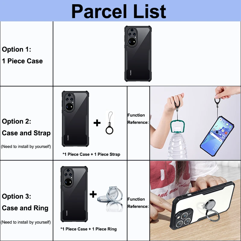 Xundd Shockproof Case For Huawei P50 Pro, Protective Transparent Bumper Phone Case For Huawei P30 P40 P50E P50Pro Cover Чехол