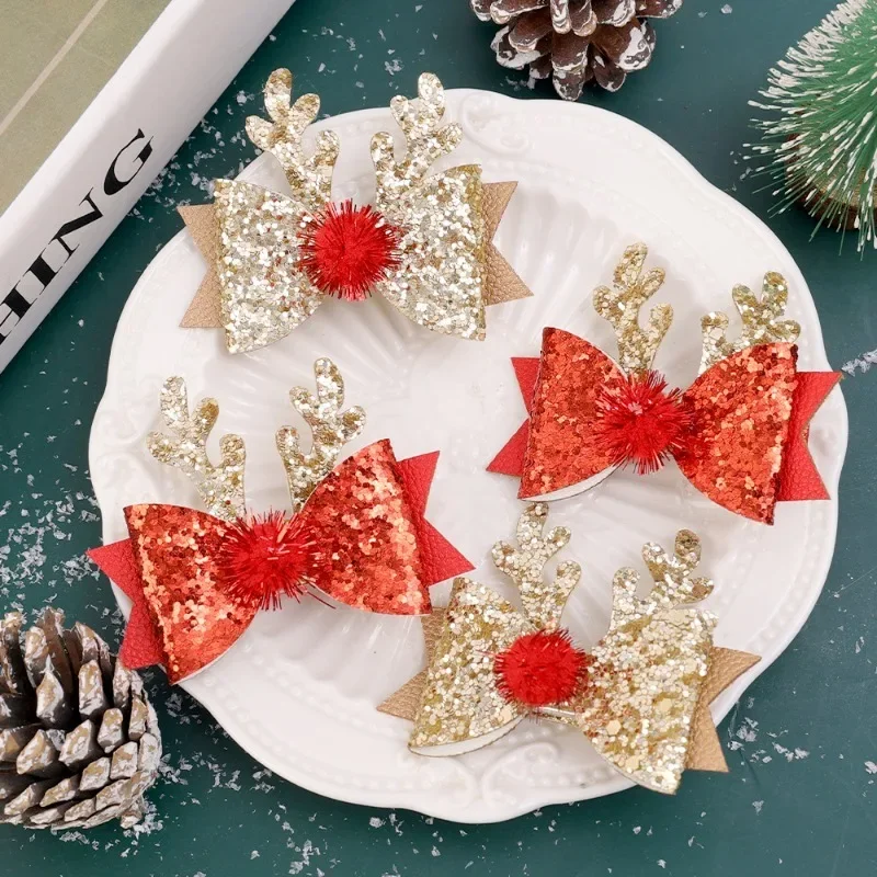 

Рождественские заколки, Рождественский бант, искусственный рог, плюшевый шар, заколка-Пряжка, заколки для волос для детей, головные уборы