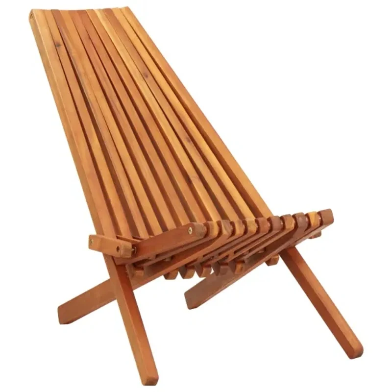 2 PCS Folding Patio Lounge Chair Solid Acacia Wood Nap Folding Chair Lounge Chair Can Sit and Lie Outdoor Portable Leisure Chair