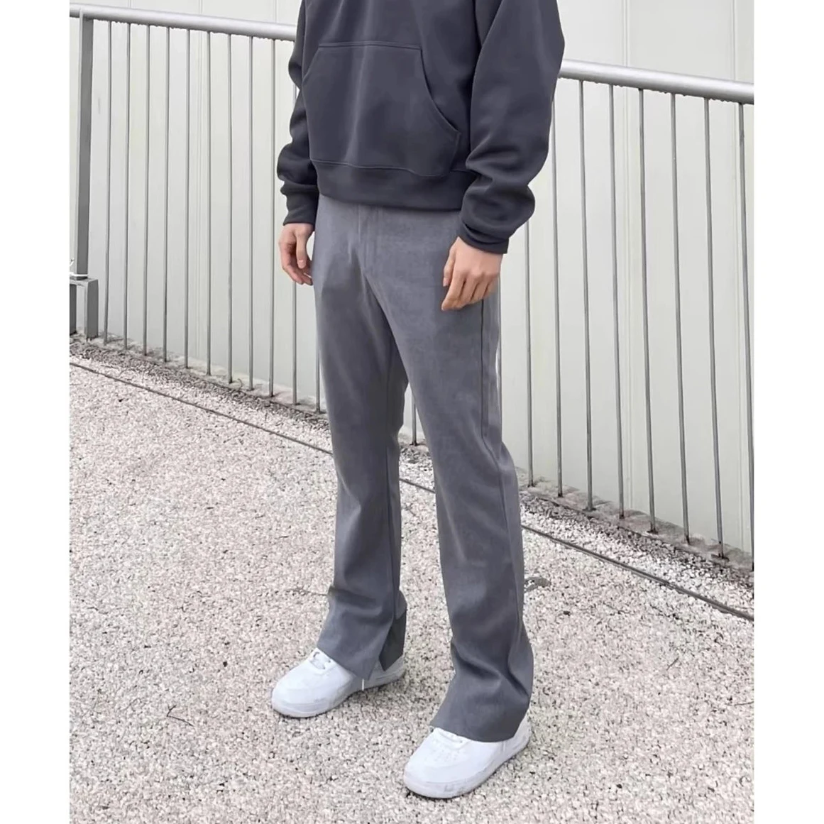 

Брюки для похудения с эффектом стройности, повседневные длинные брюки с разрезами по низу, из смешанного волокна, свободного кроя, прямые, в молодежном стиле, придающие энергичный вид