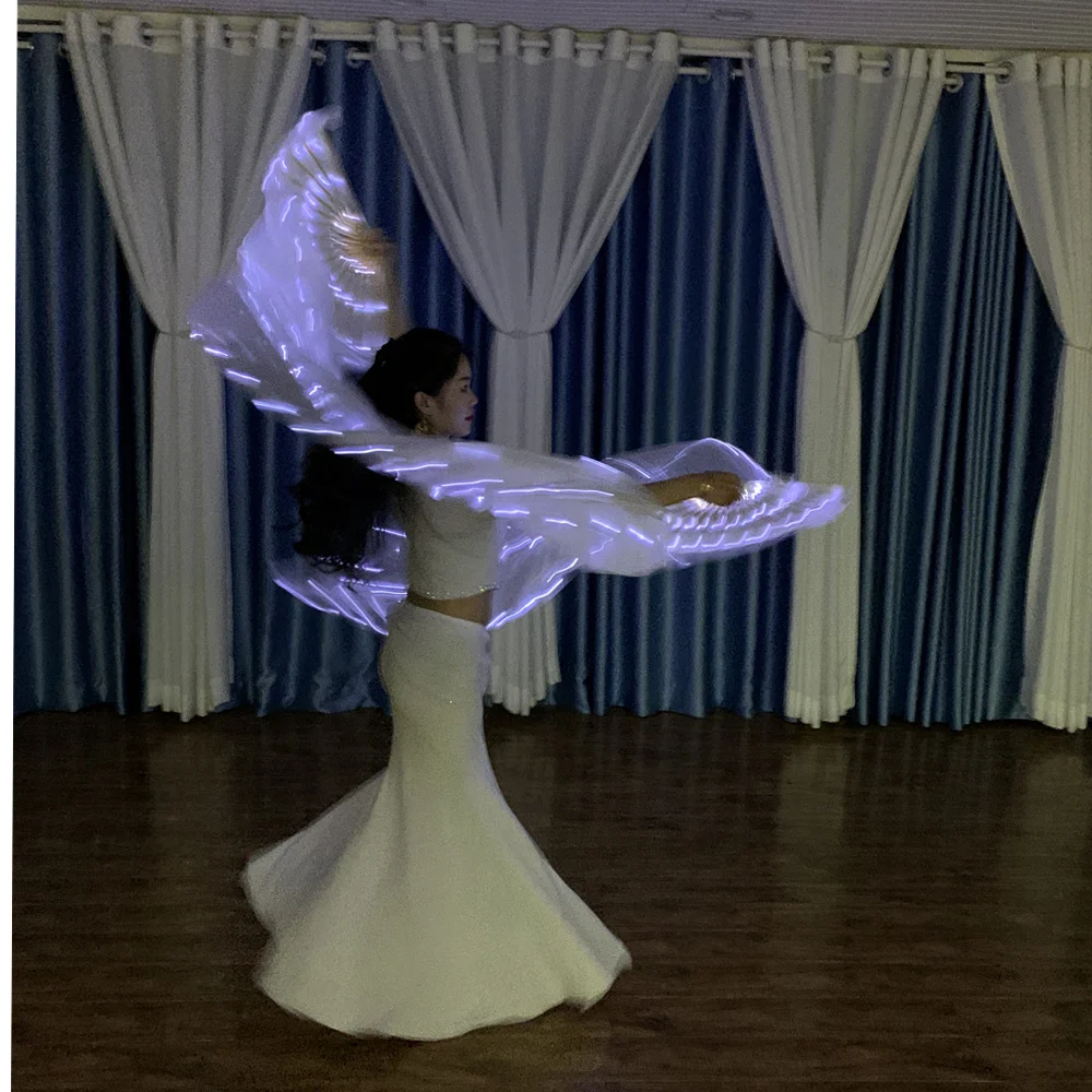 White LED Silk Fold Light Fan, Belly Dance, Christmas, Halloween Party, Cosplay Costume Shows, BellyDance, Stage Performance