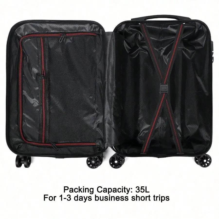 20-Inch ABS Trolley Suitcase, Black, Suitable For Family Travel. Features 360-Degree Spinner Wheels And A TSA-Approved Lock. Ideal For Both Business A
