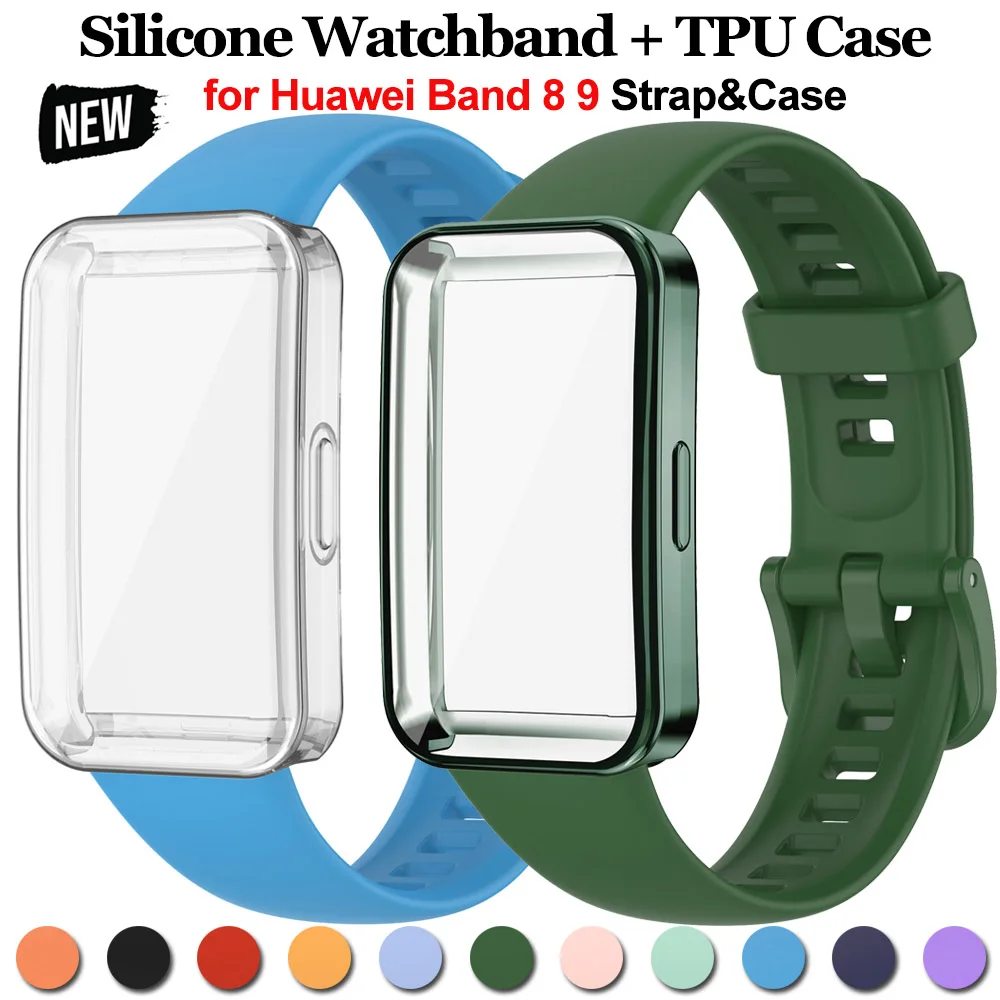 Strap+Case for Huawei Band 8 9 Accessories Replacement Bracelet Screen Protector Soft Silicone Wristband for Huawei Watch Band8