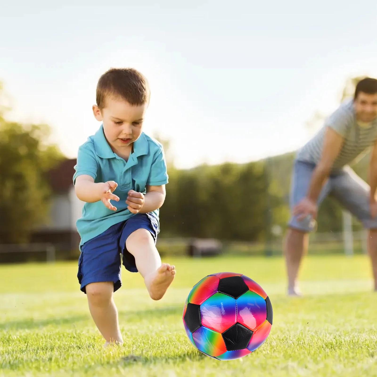 Rainbow Soccer Football Small Soccer Ball for Boys Girls High Elasticity Training Ball Playground Game Colorful Pattern