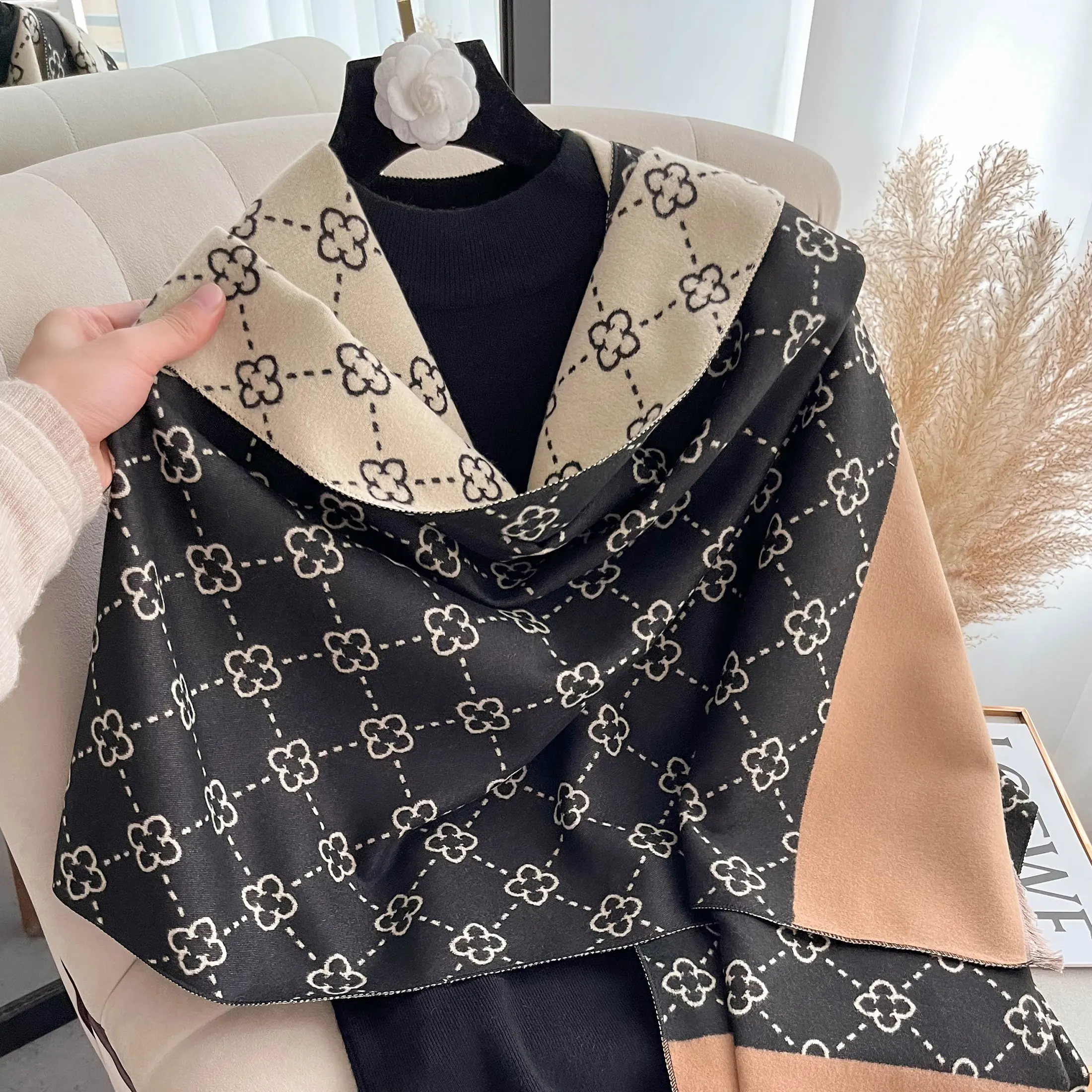NEUE Luxus Winter Dicke Warme Schal Frauen Kaschmir Schal und Wraps Pashmina Halstuch Bufanda Weibliche Lange Tessel Echarpe 2024 – Detail 7