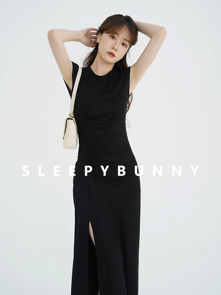 

Chic Sleeveless Maxi Dress Women High Slit Bodycon Long Dress with Waist Slimming Fit Elegant Spring Casual Outfit Daily Wear