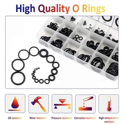 225-1225pcs Nitrile O-Rings Sealing Gasket Set Black Rubber O Rings Kits High-Pressure Corrosion Oil Resist Washer for Repair