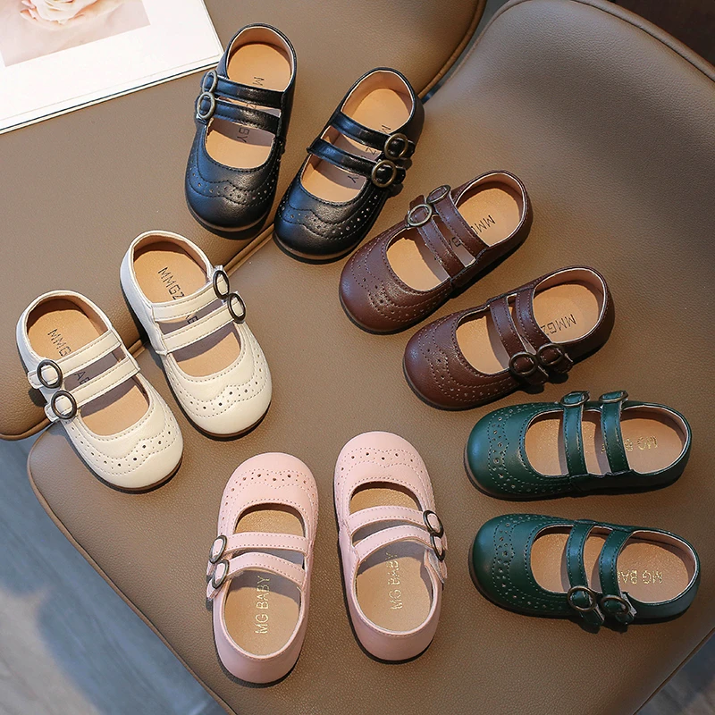 

Кожаная обувь для девочек, весна-осень 2022, новые детские туфли принцессы с круглым носком в стиле ретро на мягкой подошве, модная детская обувь, размер 21–30 лет