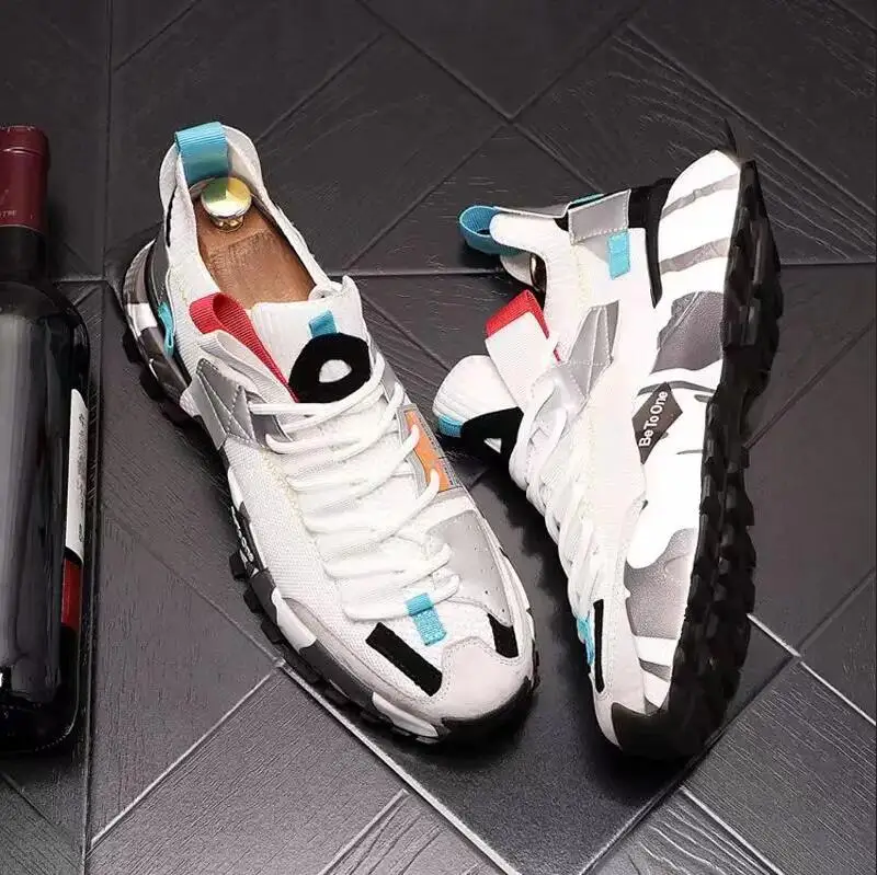 Fashion Men Platform Sneakers Breathable Comfortable Sport Shoes Chunky Knitting Mesh Sneakers Casual Shoes White Sneakers