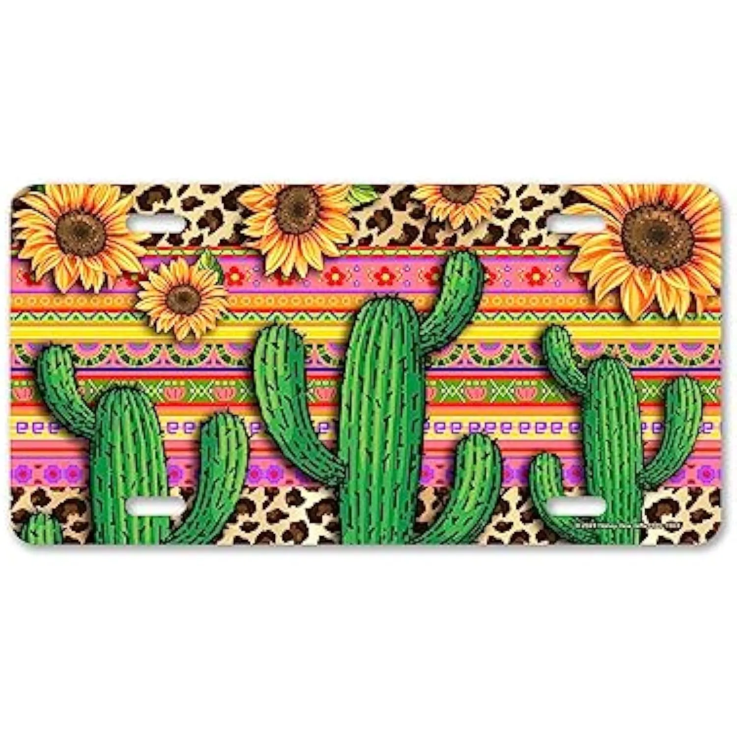 Cactus Sunflower Serape Leopard Print License Plate Decorative Aluminum Vanity Car Tag