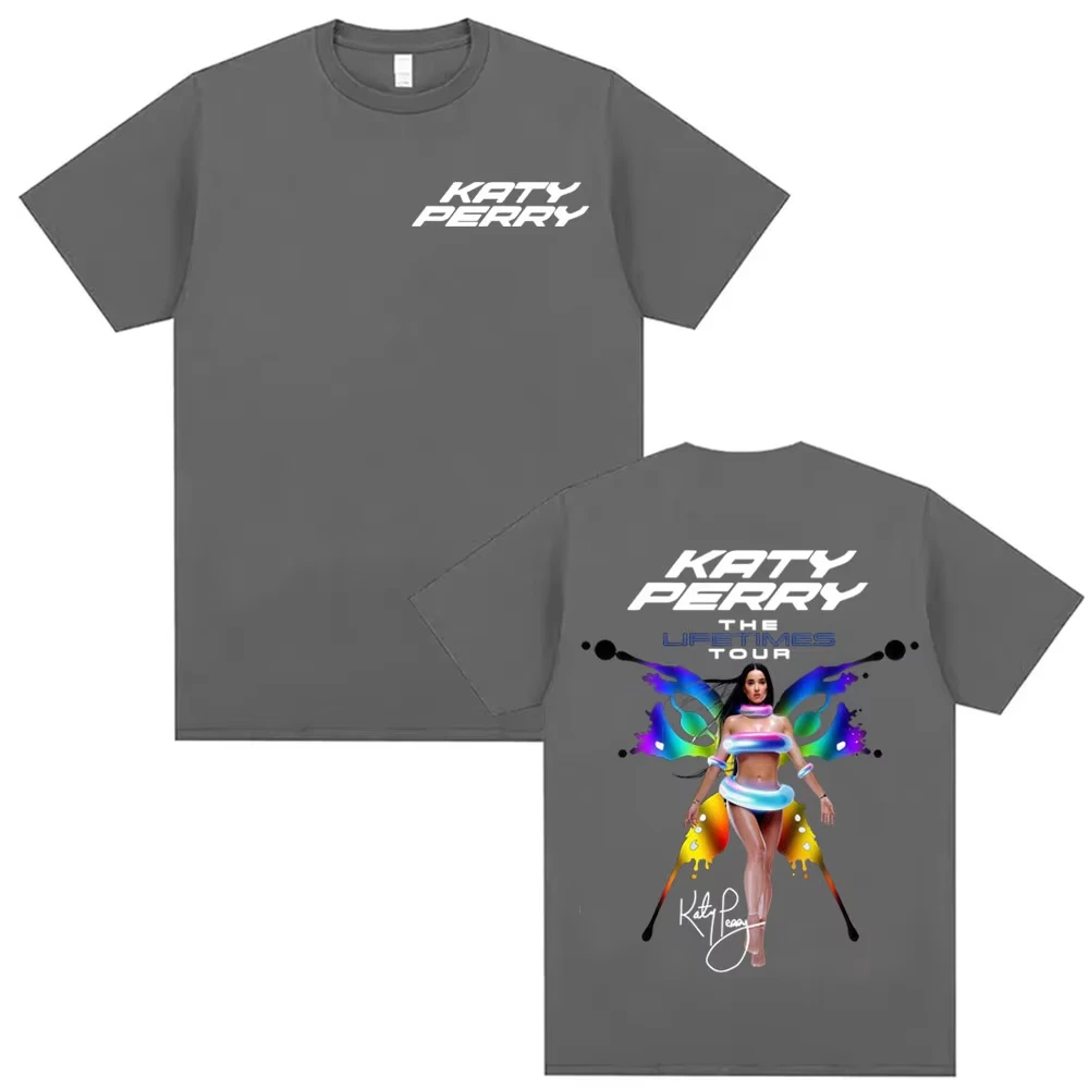 Sänger Katy Perry The Lifetime Europe Tour 2025 T-Shirt Herren Damen Harajuku Mode Ästhetik T-Shirts Lässiges übergroßes T-Shirt