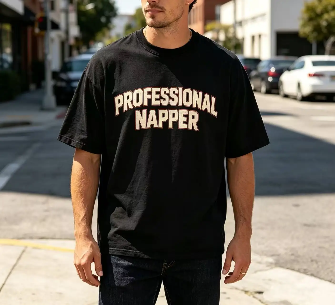 Unisex Professional Napper Varsity Letter Graphic T Shirt Men Women Funny Lazy Slogan Print Oversized Crew Neck Tee