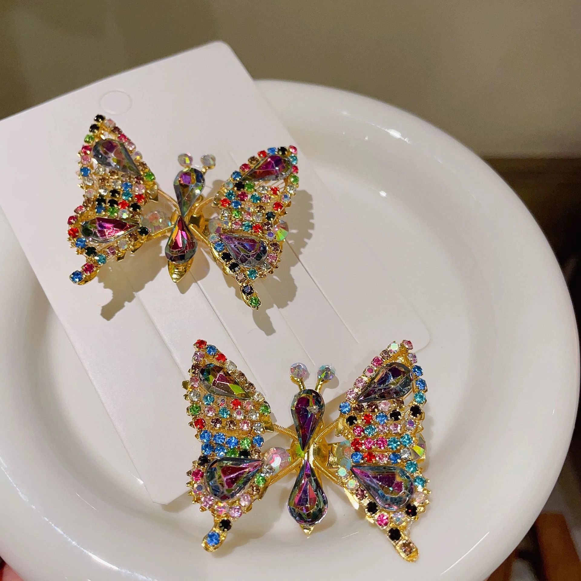 Shiny Multicolor Rhinestone Movable Butterfly Hairpin Wholesale Cute Duck Clip Girls Headwear Nice Birthday Gift For Daughter