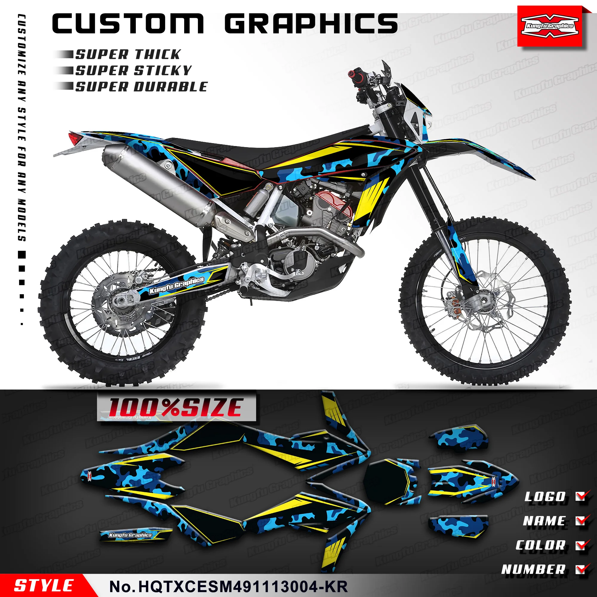 

KUNGFU GRAPHCS Custom Sticker Vinyl Wrap Kit for Husqvarna TE TC TXC SMR 449 511 2011 2012 2013, HQTXCESM491113004-KR