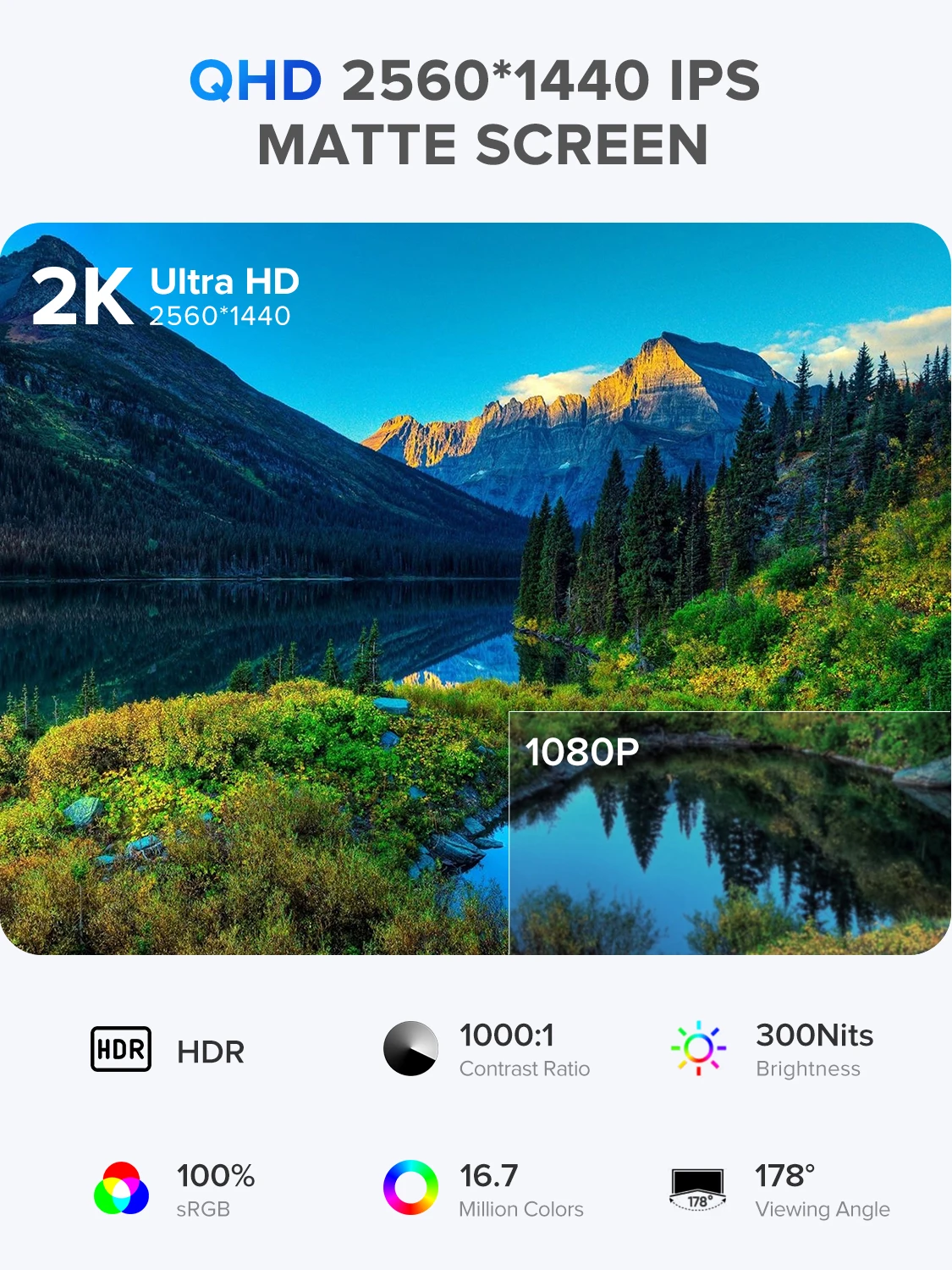 Игровой компьютерный дисплей UPERFECT UMax 22, 22 дюйма, 2K 1440P, 100% sRGB, USB-C, HDMI, IPS-экран для ноутбука MacBook, Surface, ПК, PS4/PS5,