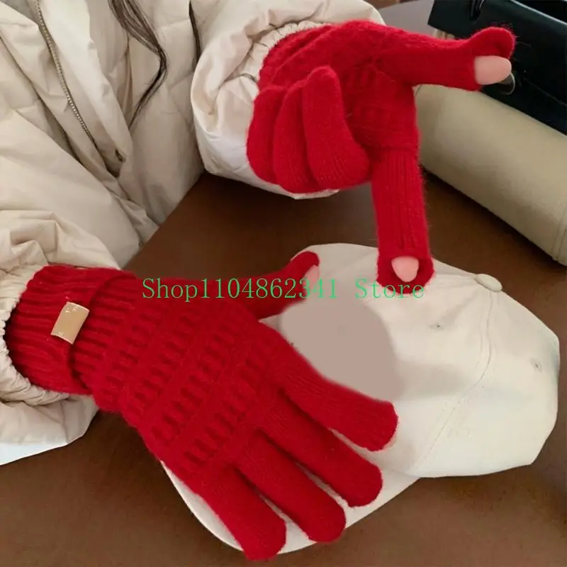 652F Students Thicken Knit Gloves Five Finger Gloves Winter Warm Handwear