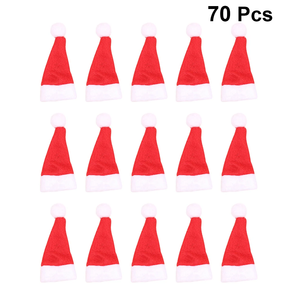 

70pcs Mini Christmas Hat Red White Diy Lollipop Decor Candy Package Holiday Party Accessory Festive Desktop Ornament