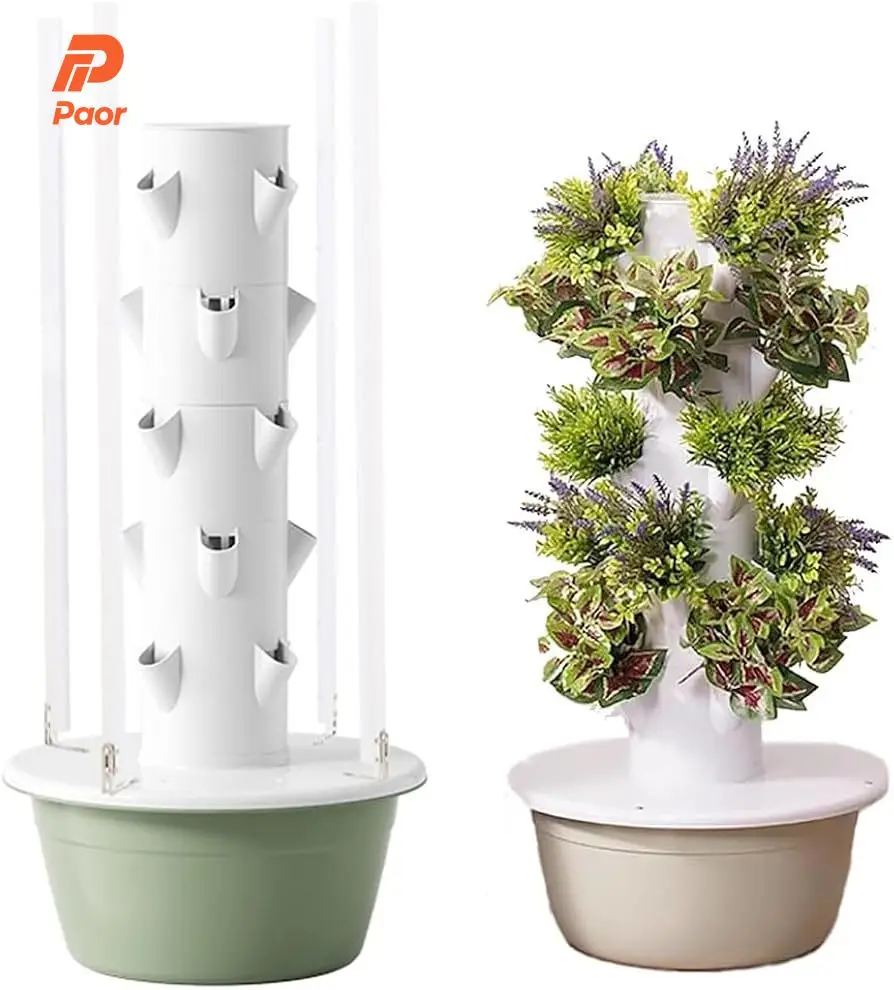 Indoor Smart Garden Kit 30-Plant Vertical Hydroponics Tower Movable Water Pump Tank Planter High Great Irrigation Hydroponics