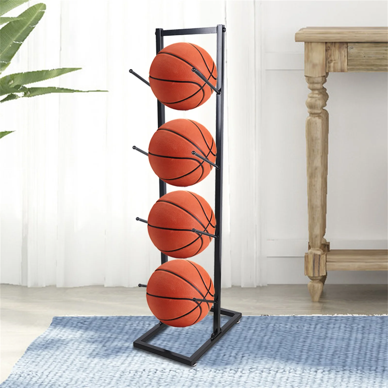 Four-Layer Multi Purpose Basketball Organizer Iron 4 Balls Storage Rack Indoor or Outdoor