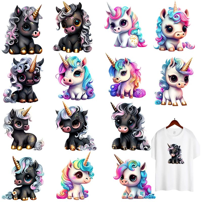 Rainbow Unicorn Hot Patch for Clothing DIY Animal Iron Transfer for Clothing Heat Transfer Cartoon Stickers