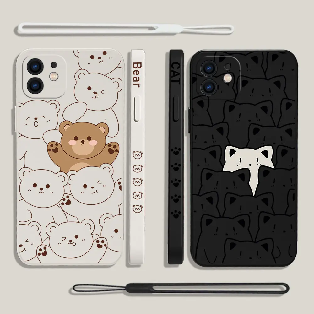 Cute Cartoon Black Cat Bear Case For OPPO Realme 11 10 9 9i 8 8i 7 7i 6 Pro Plus C31 C35 C1 C11 C12 C15 C20 C21Y C25 C25S Cover