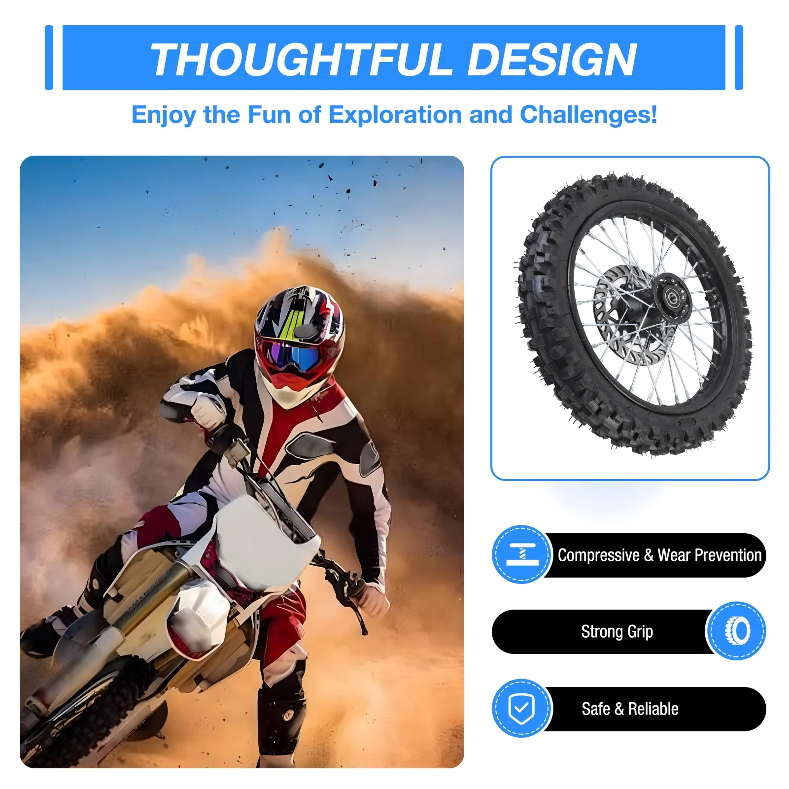 

Dirt Bike Front Wheel Rim Tire Assembly Easy Installation Front Wheel Rim Tire 14 Inch for 125 140 150 160cc Pit Dirt Bike
