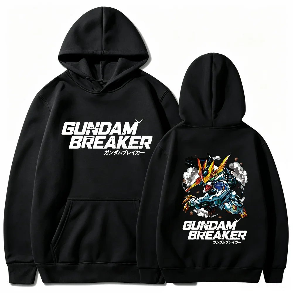 Gundam Breaker Hoodie,Drawstring Hooded Sweatshirt Mecha Robot Graphic Front Back Print Anime Mecha Fan Streetwear Pullover Top