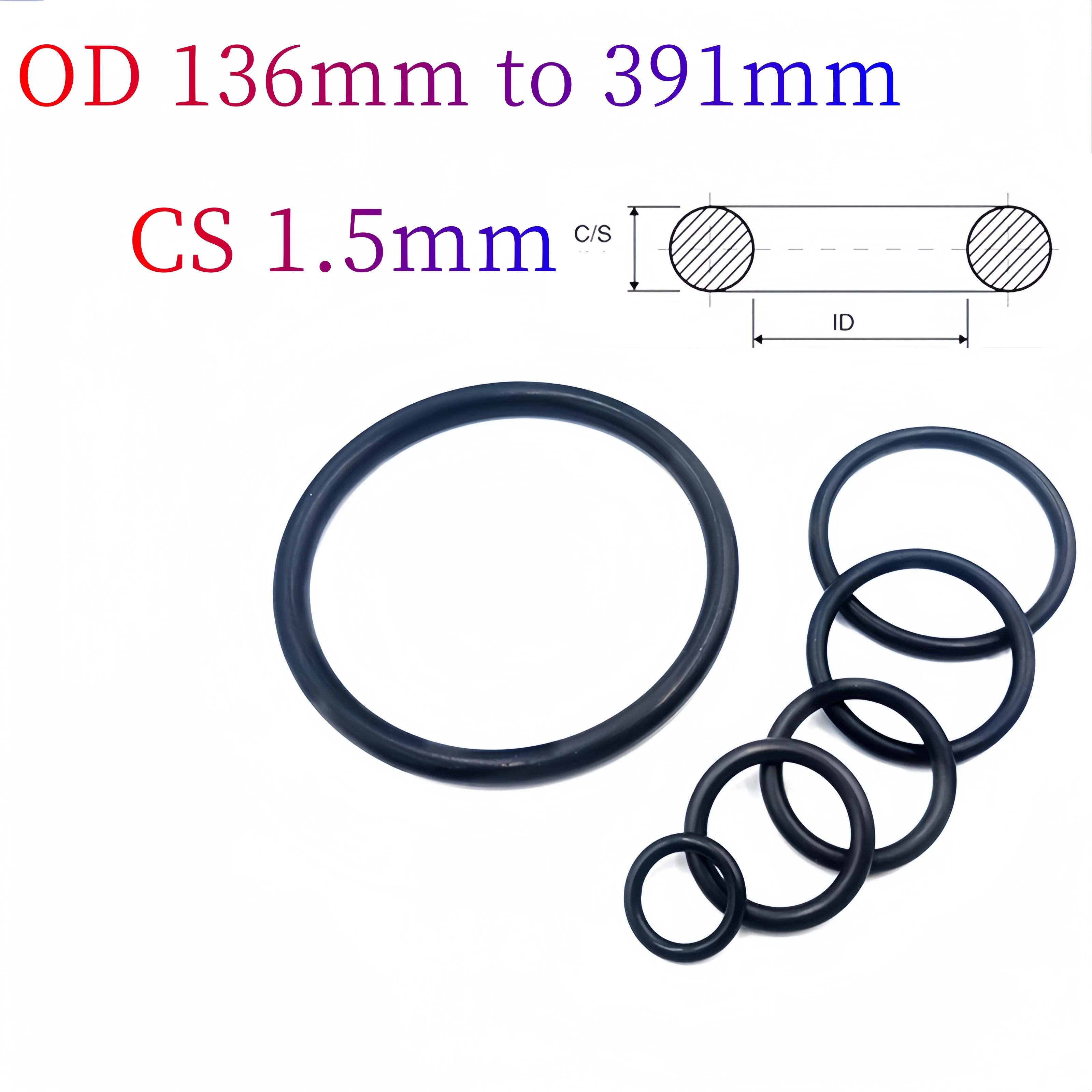 Custom EPDM 70 O-Rings, 1.5mm Cross-Section, Gasket Cushion, Weather, Ozone, UV, Chemical, Acid & Alkali Resistant, Black