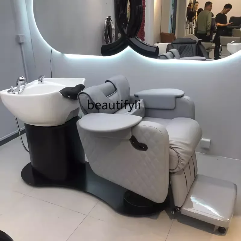 

xx1Smart Electric Barber Shop Shampoo Chair Hair Salon High-End Ceramic Basin Lying Half Flushing Bed